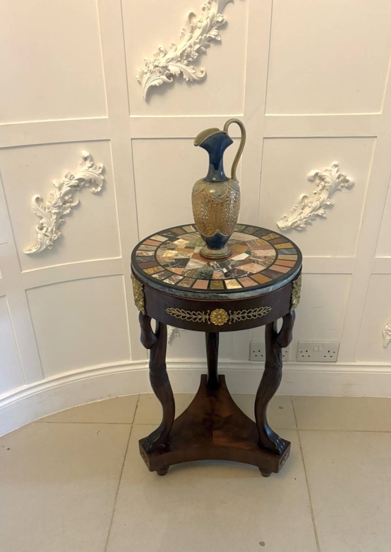 Antique Victorian Specimen Marble Top Centre Table Mahogany Swan Support Side Table - Image 4