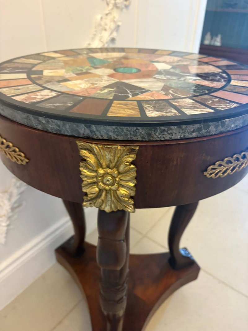 Antique Victorian Specimen Marble Top Centre Table Mahogany Swan Support Side Table - Image 9