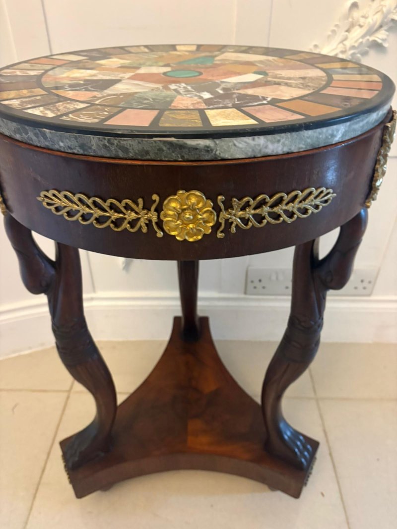 Antique Victorian Specimen Marble Top Centre Table Mahogany Swan Support Side Table - Image 16