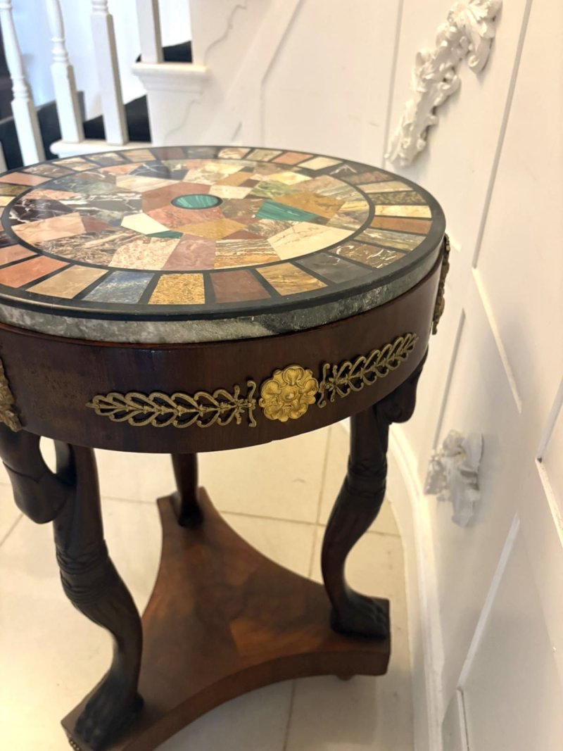 Antique Victorian Specimen Marble Top Centre Table Mahogany Swan Support Side Table - Image 5