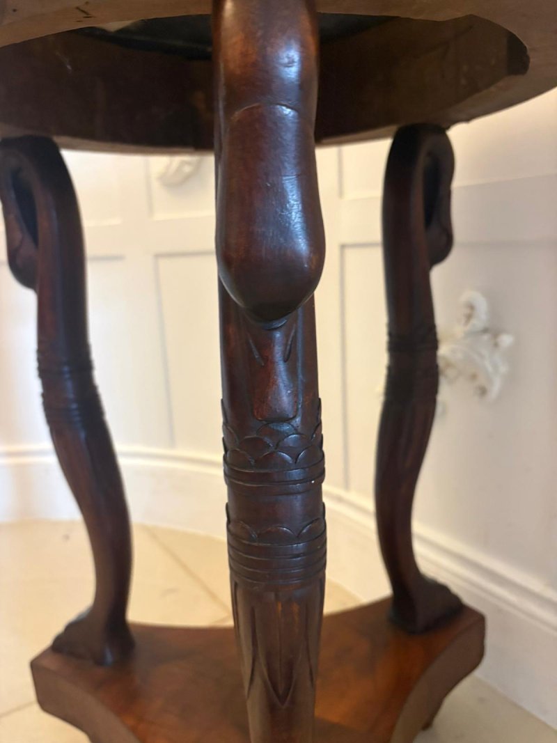 Antique Victorian Specimen Marble Top Centre Table Mahogany Swan Support Side Table - Image 17