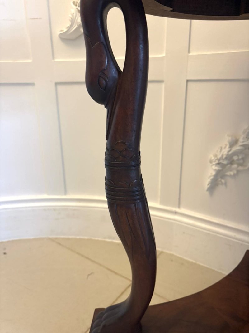 Antique Victorian Specimen Marble Top Centre Table Mahogany Swan Support Side Table - Image 13