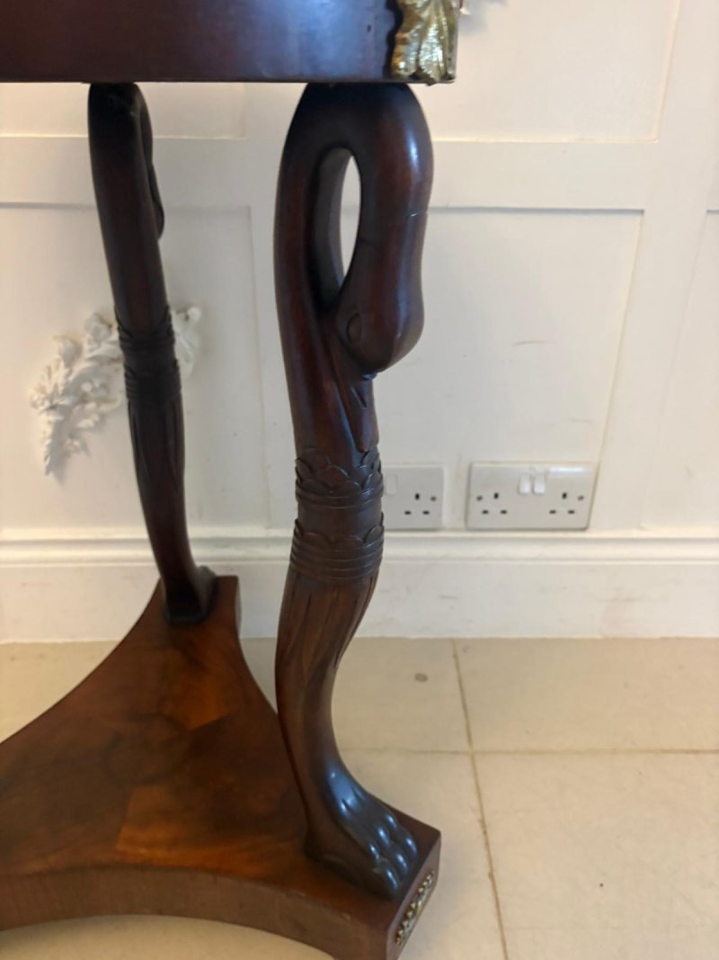 Antique Victorian Specimen Marble Top Centre Table Mahogany Swan Support Side Table - Image 15