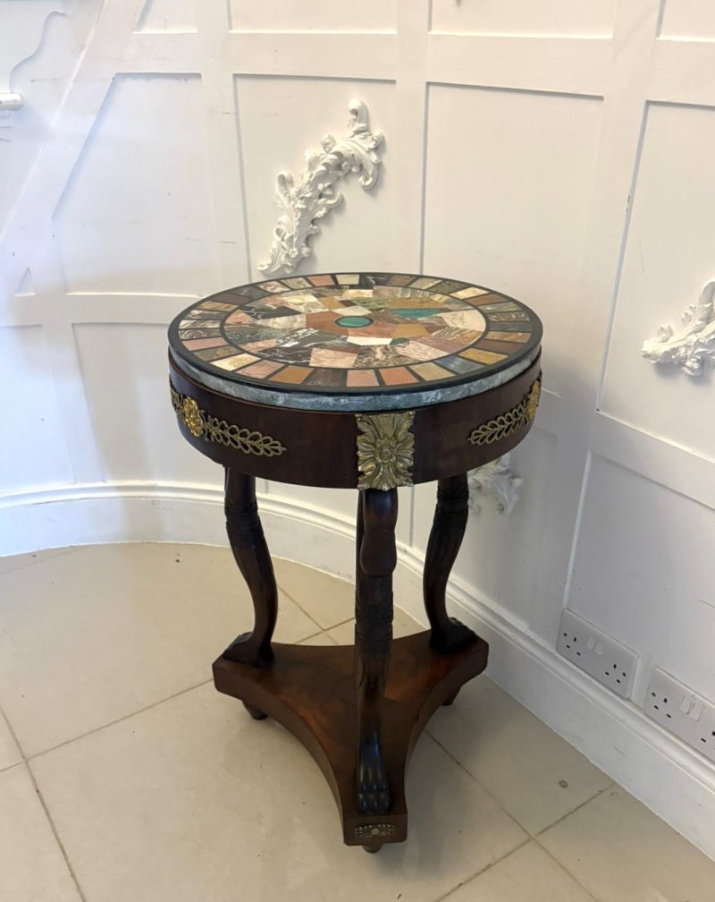 Antique Victorian Specimen Marble Top Centre Table Mahogany Swan Support Side Table - Image 8