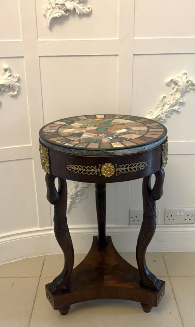 Antique Victorian Specimen Marble Top Centre Table Mahogany Swan Support Side Table - Image 3