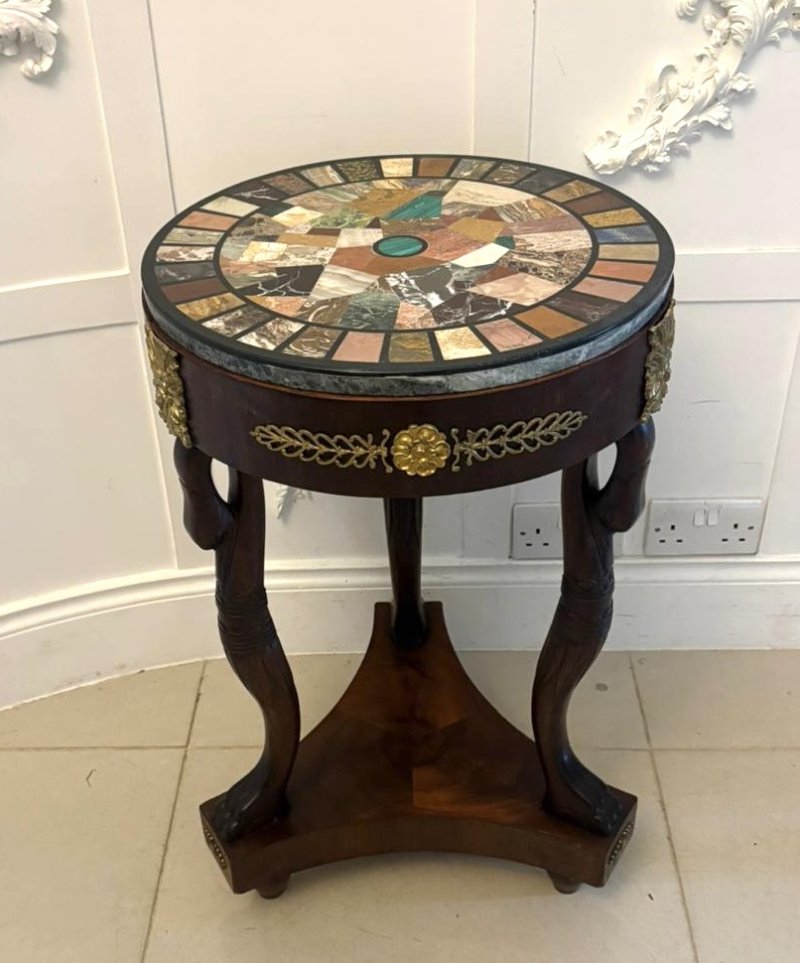 Antique Victorian Specimen Marble Top Centre Table Mahogany Swan Support Side Table