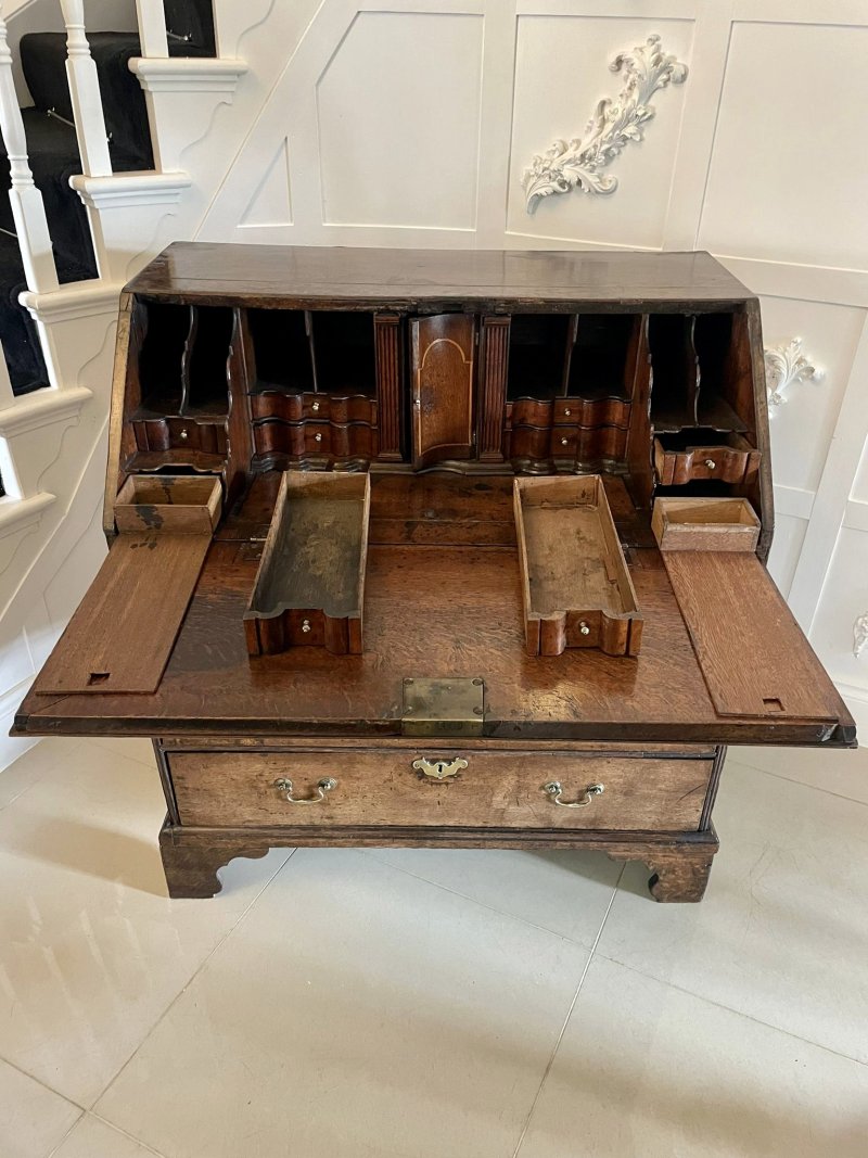 Antique 17th Century Quality Oak Bureau with Outstanding Interior - Image 6