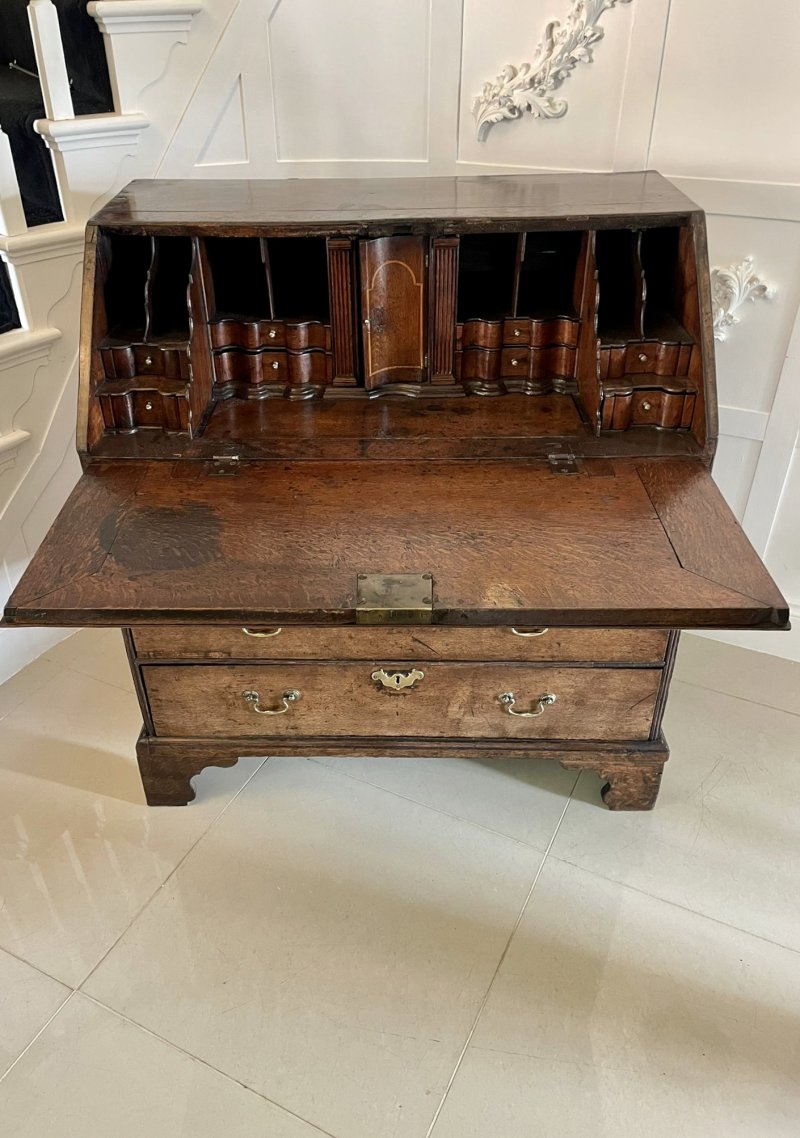 Antique 17th Century Quality Oak Bureau with Outstanding Interior - Image 9