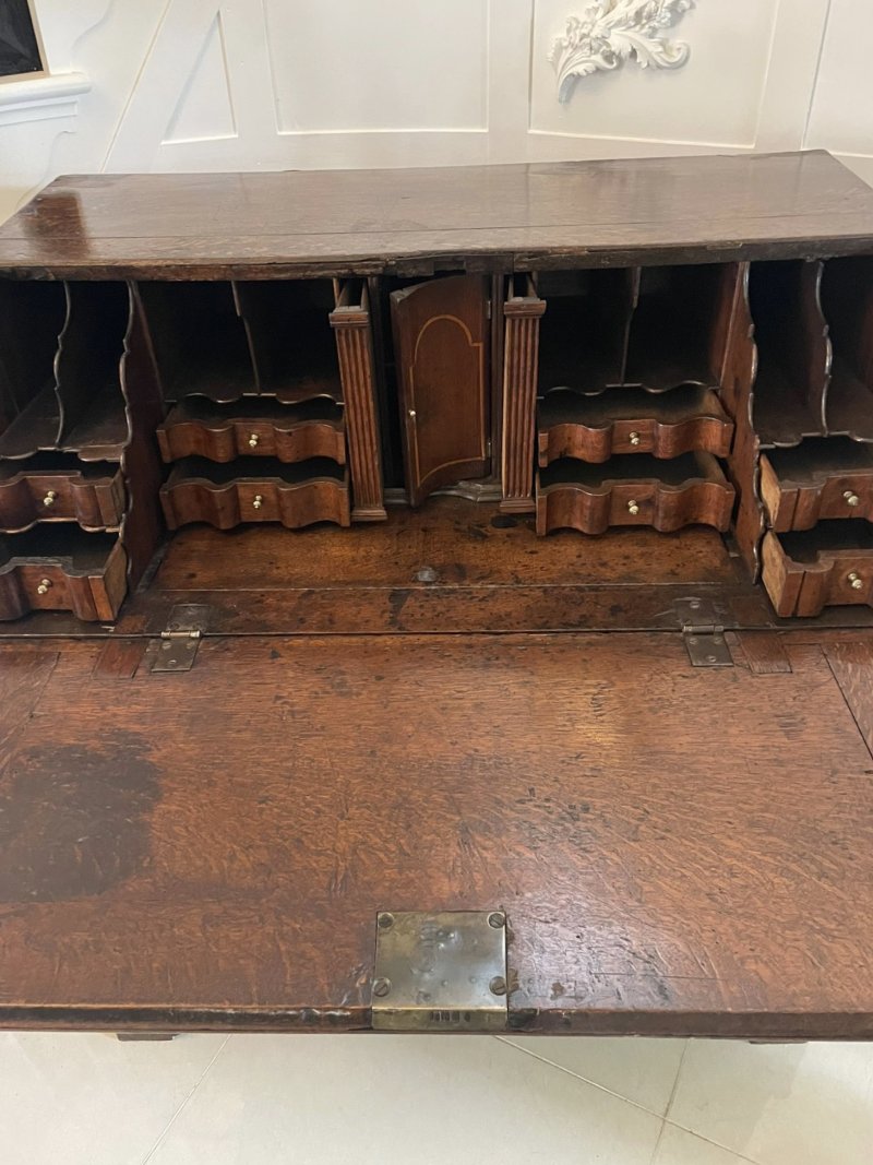 Antique 17th Century Quality Oak Bureau with Outstanding Interior - Image 29