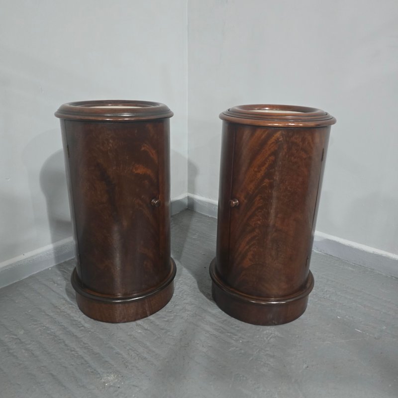 Pair Cyndrical Mahogany Bedside Cabinets - Image 2
