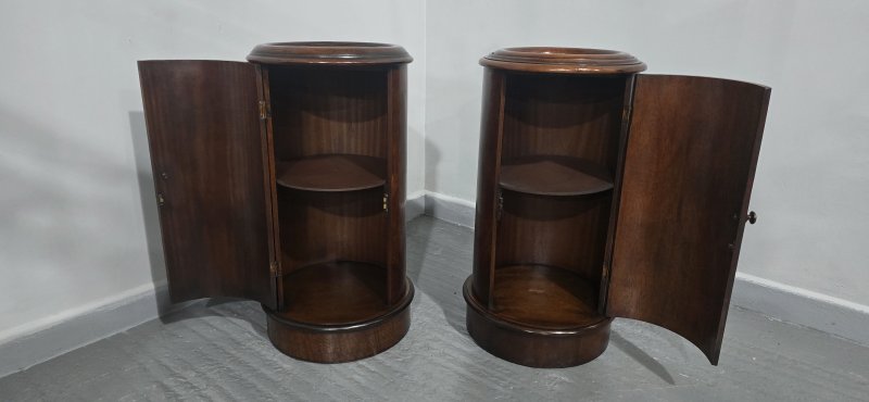 Pair Cyndrical Mahogany Bedside Cabinets - Image 8