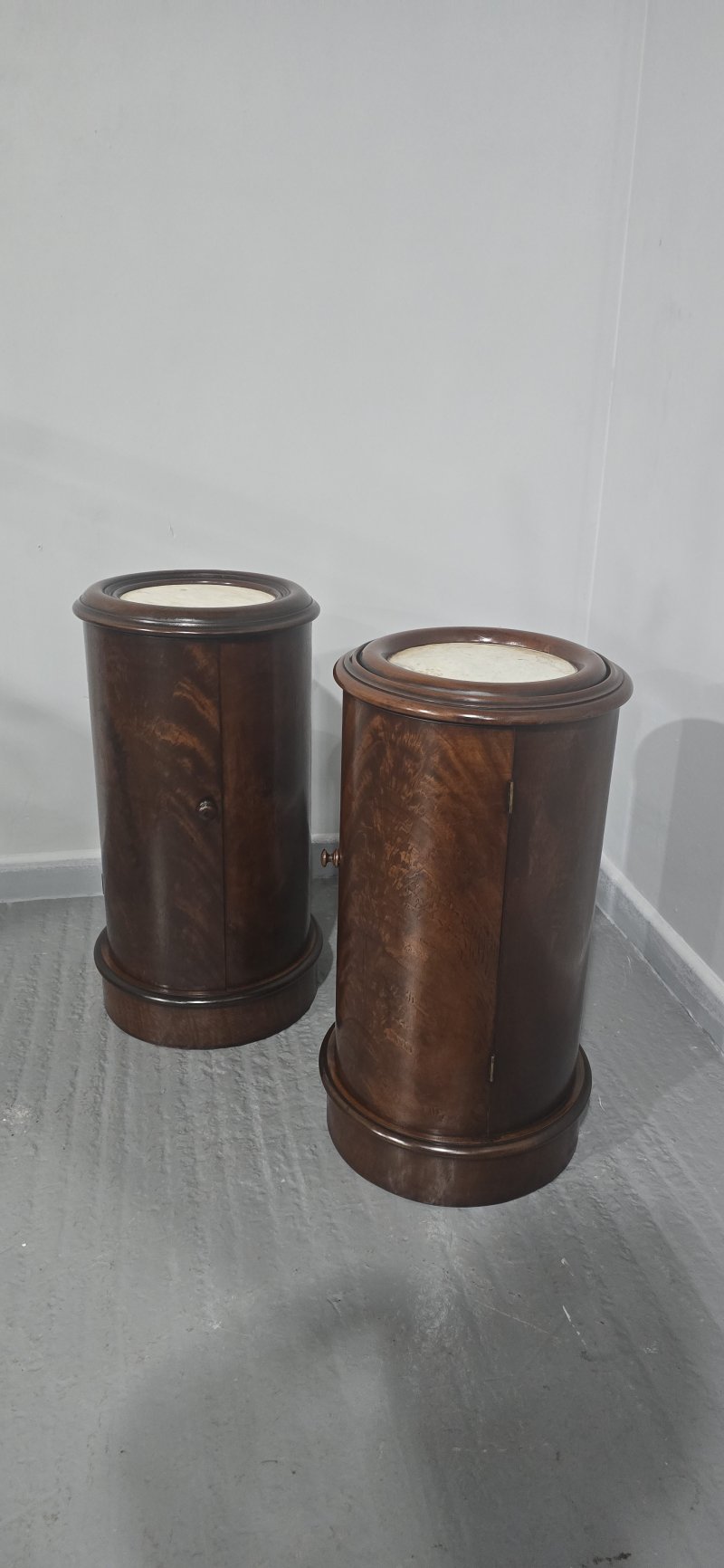 Pair Cyndrical Mahogany Bedside Cabinets - Image 3