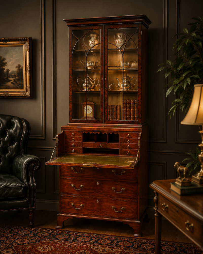Antique Gillows Mahogany Secretaire Bookcase Georgian Astragal Glazed Library Cabinet - Image 7