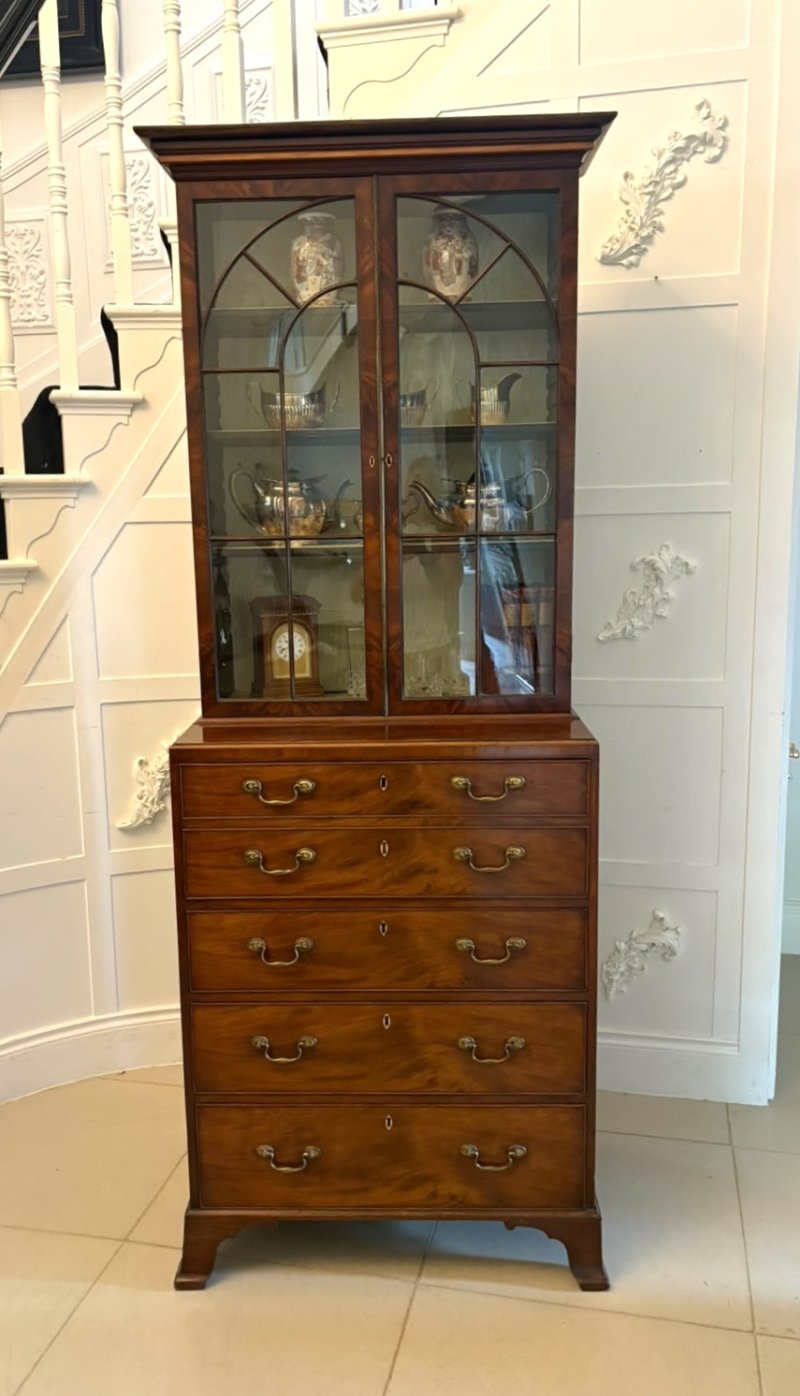 Antique Gillows Mahogany Secretaire Bookcase Georgian Astragal Glazed Library Cabinet - Image 4