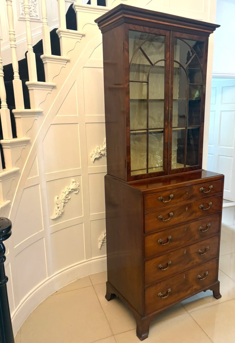 Antique Gillows Mahogany Secretaire Bookcase Georgian Astragal Glazed Library Cabinet - Image 6