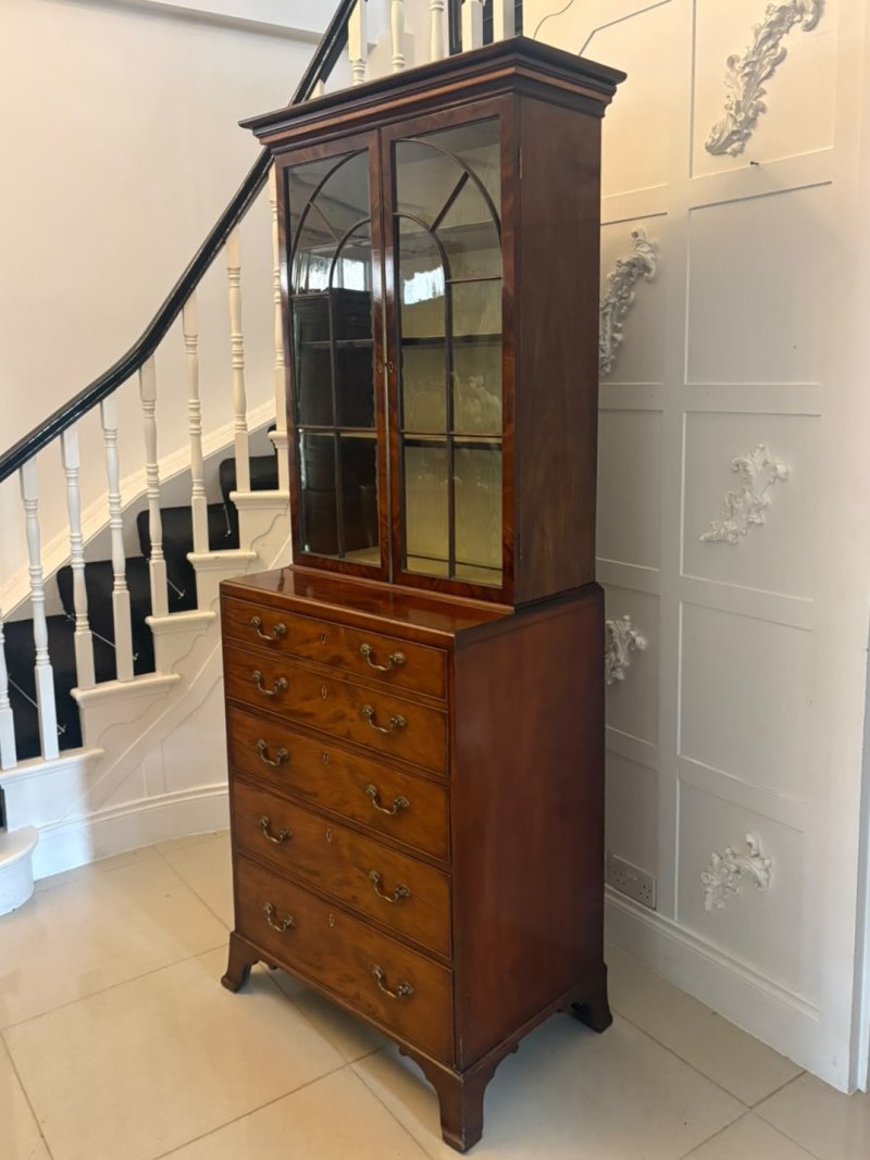Antique Gillows Mahogany Secretaire Bookcase Georgian Astragal Glazed Library Cabinet - Image 5