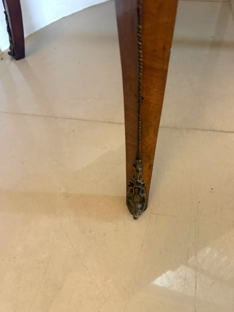 Antique French Walnut Marquetry Inlaid Freestanding Writing Desk Bureau Plat Leather Top - Image 13