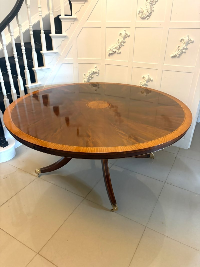 Antique Figured Mahogany Satinwood Inlaid Circular 8 Seater Dining Table - Image 5