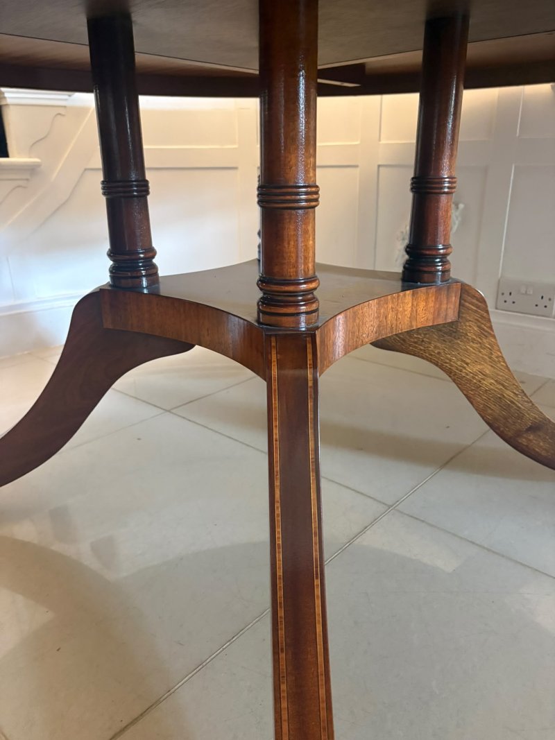Antique Figured Mahogany Satinwood Inlaid Circular 8 Seater Dining Table - Image 8