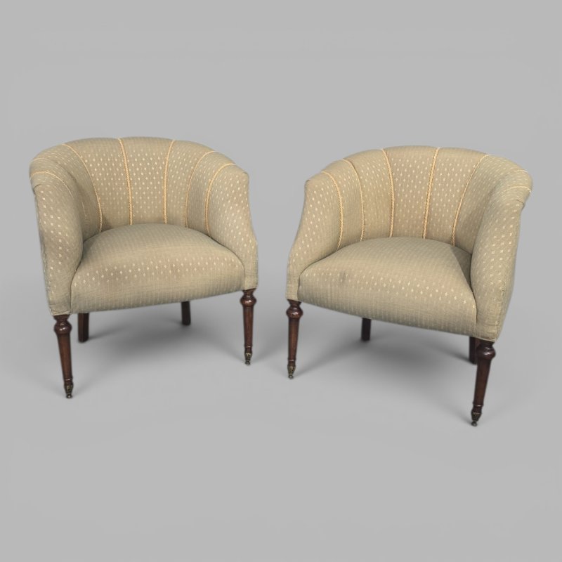 Fine Pair French Walnut Tub Chairs