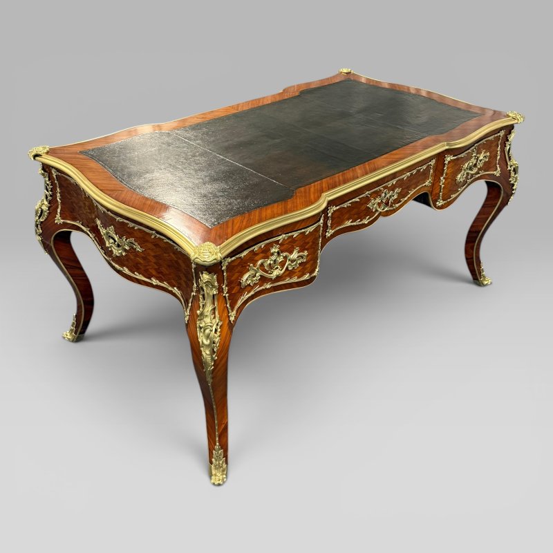 Antique Kingwood Parquetry & Ormolu Mounted Bureau Plat in the Louis XV Style
