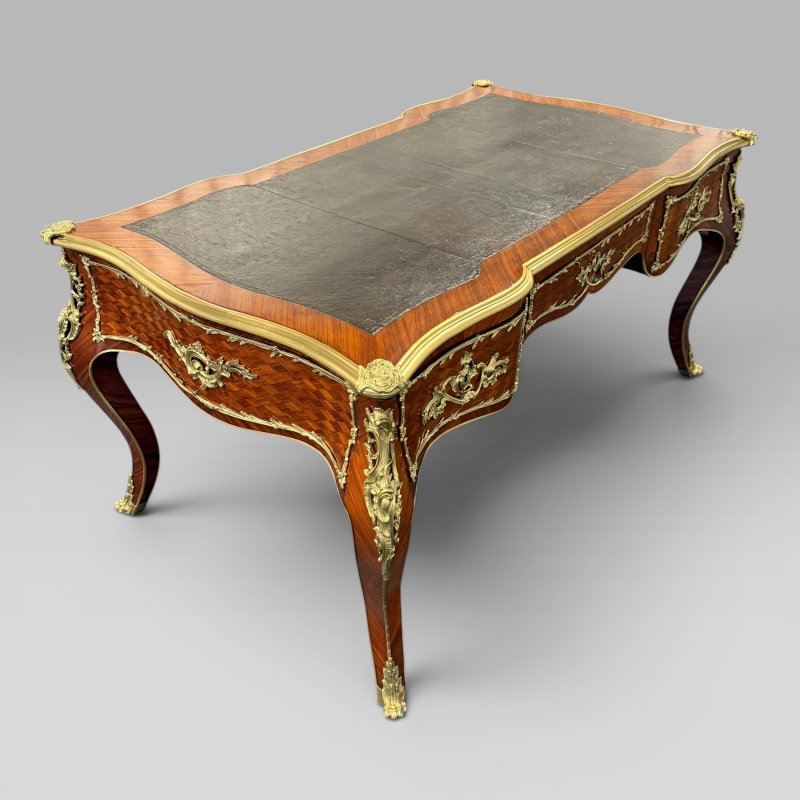 Antique Kingwood Parquetry & Ormolu Mounted Bureau Plat in the Louis XV Style - Image 4