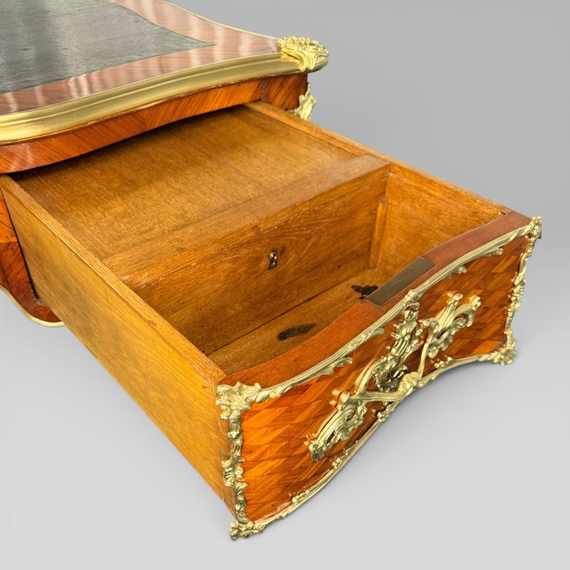Antique Kingwood Parquetry & Ormolu Mounted Bureau Plat in the Louis XV Style - Image 9
