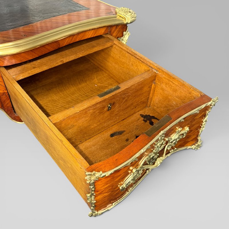 Antique Kingwood Parquetry & Ormolu Mounted Bureau Plat in the Louis XV Style - Image 10