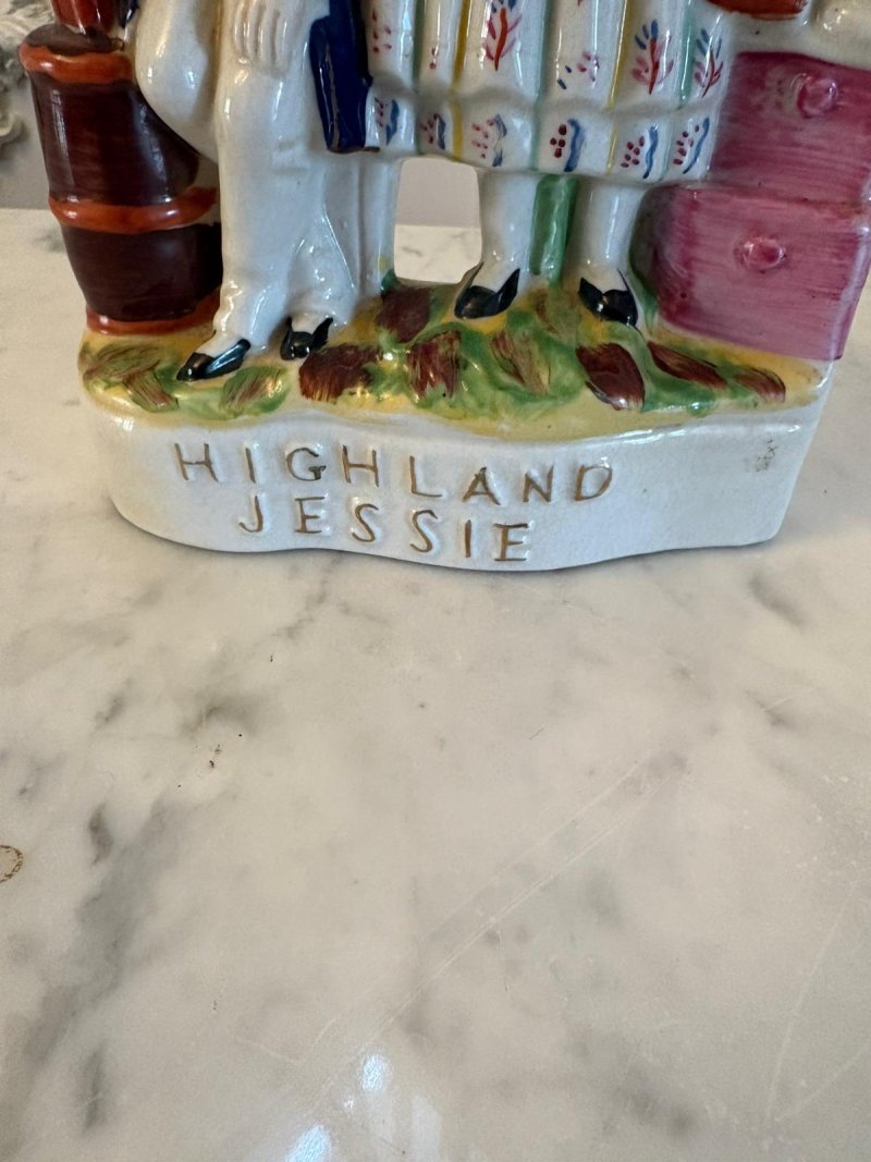 Antique Victorian Staffordshire Pottery Highland Jessie Flatback Figure - Image 8