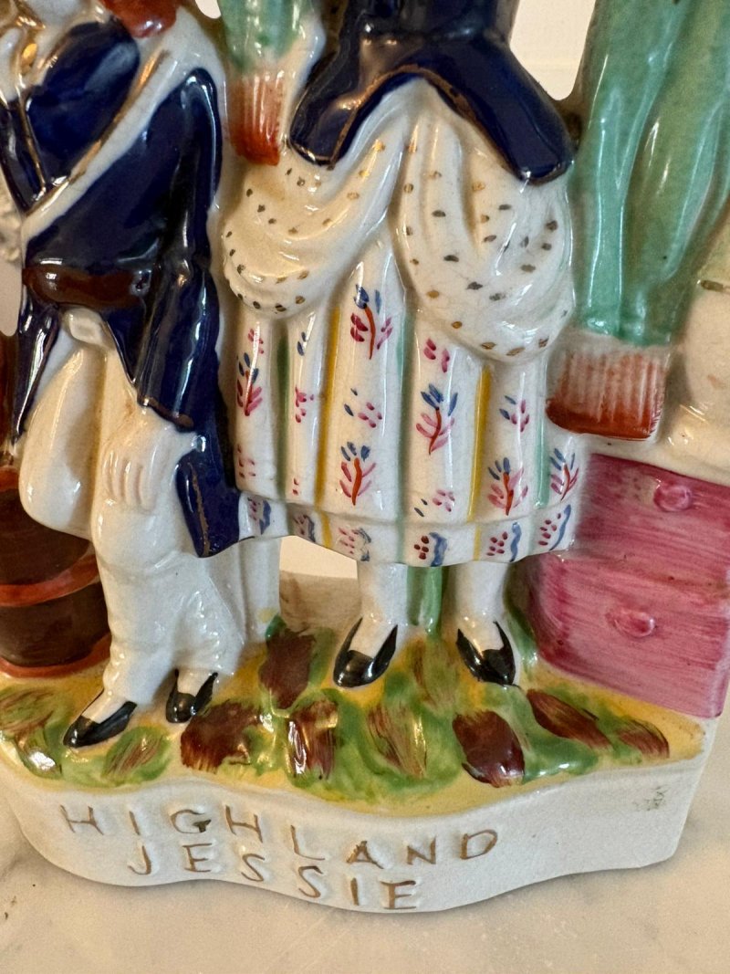 Antique Victorian Staffordshire Pottery Highland Jessie Flatback Figure - Image 6