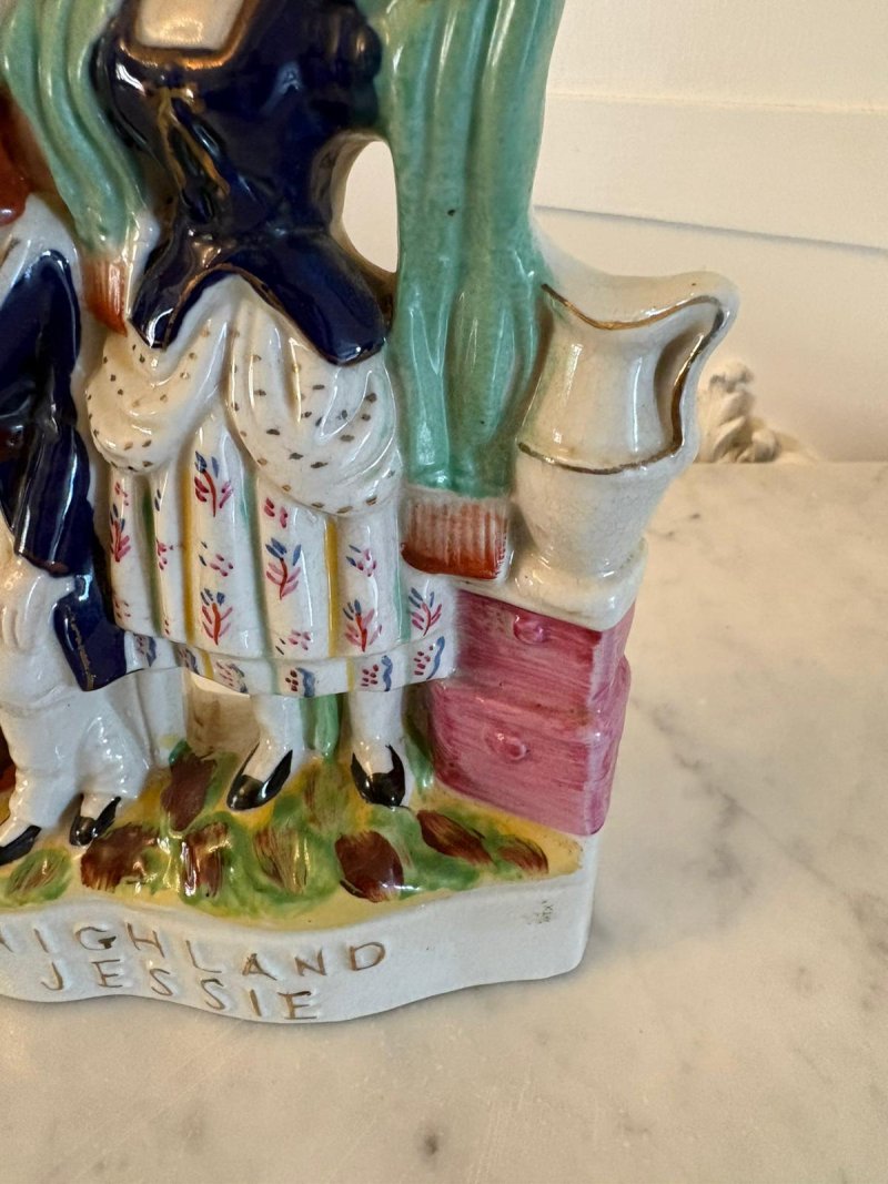 Antique Victorian Staffordshire Pottery Highland Jessie Flatback Figure - Image 5
