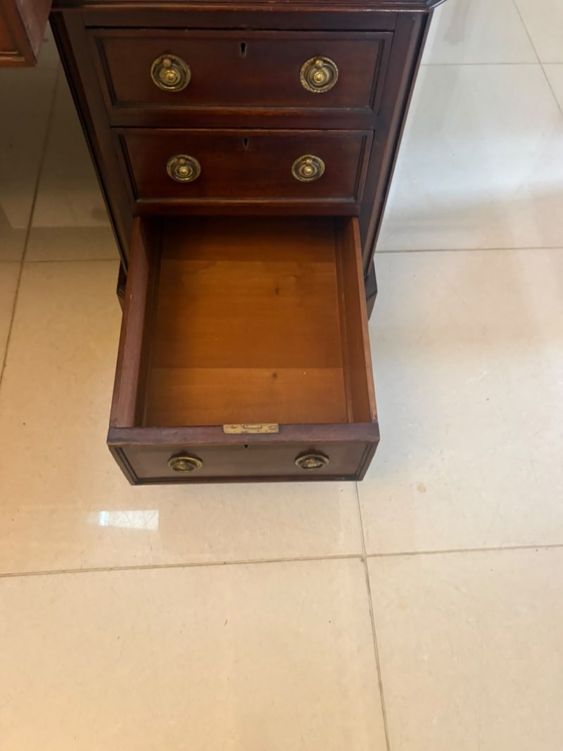 Antique Victorian Mahogany Freestanding Pedestal Kneehole Desk With Fitted Stationery Drawers & Writing Slides - Image 8