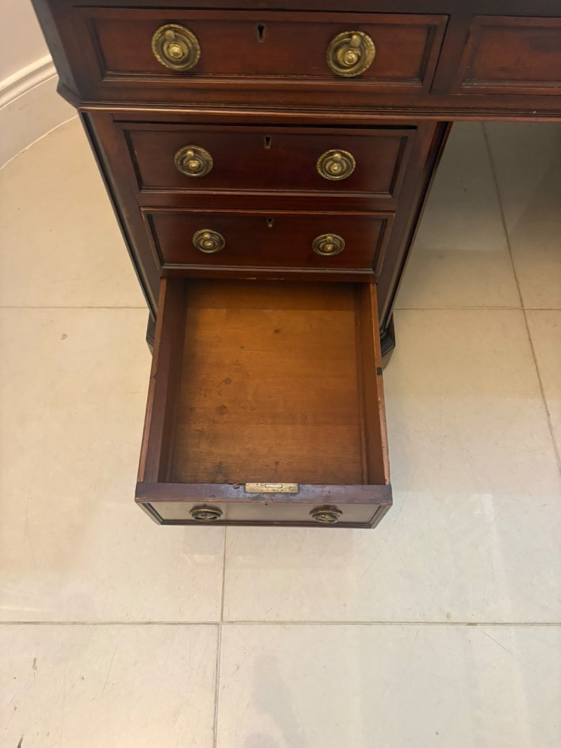 Antique Victorian Mahogany Freestanding Pedestal Kneehole Desk With Fitted Stationery Drawers & Writing Slides - Image 11