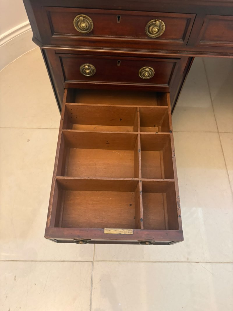 Antique Victorian Mahogany Freestanding Pedestal Kneehole Desk With Fitted Stationery Drawers & Writing Slides - Image 10