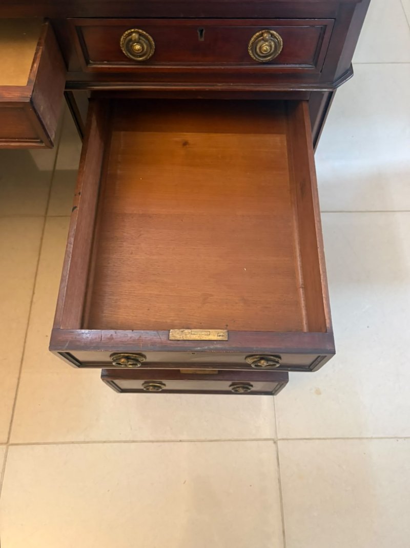 Antique Victorian Mahogany Freestanding Pedestal Kneehole Desk With Fitted Stationery Drawers & Writing Slides - Image 16