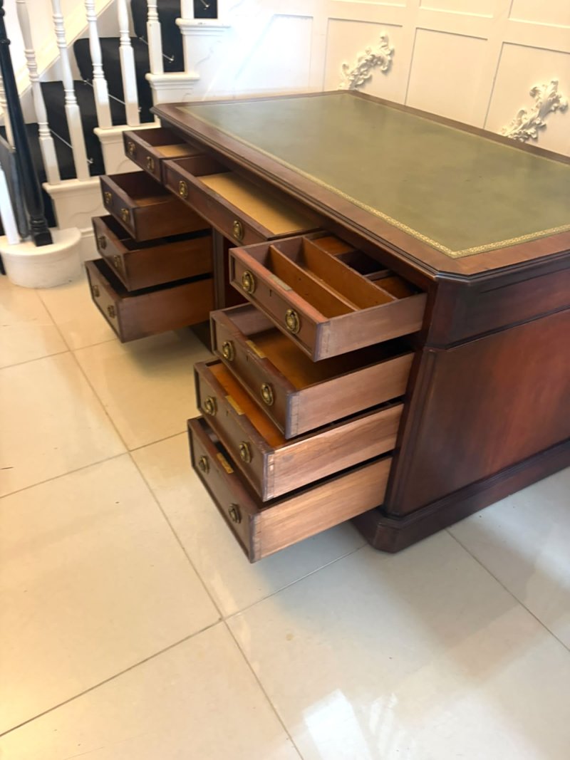 Antique Victorian Mahogany Freestanding Pedestal Kneehole Desk With Fitted Stationery Drawers & Writing Slides - Image 19