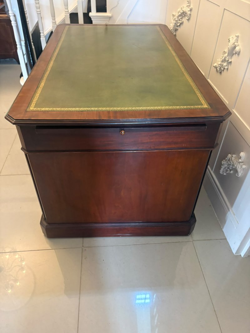 Antique Victorian Mahogany Freestanding Pedestal Kneehole Desk With Fitted Stationery Drawers & Writing Slides - Image 12