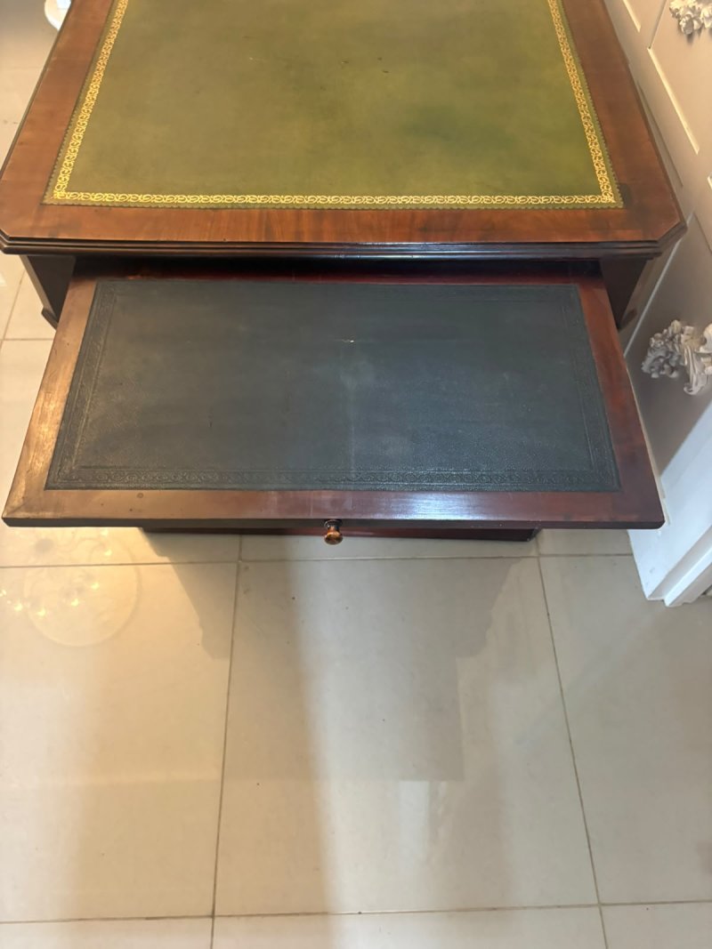 Antique Victorian Mahogany Freestanding Pedestal Kneehole Desk With Fitted Stationery Drawers & Writing Slides - Image 15