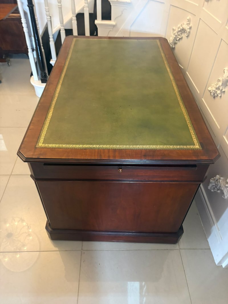 Antique Victorian Mahogany Freestanding Pedestal Kneehole Desk With Fitted Stationery Drawers & Writing Slides - Image 14