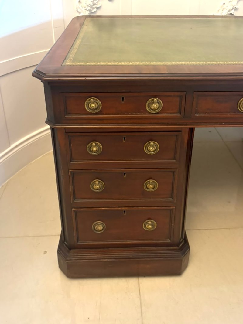 Antique Victorian Mahogany Freestanding Pedestal Kneehole Desk With Fitted Stationery Drawers & Writing Slides - Image 20