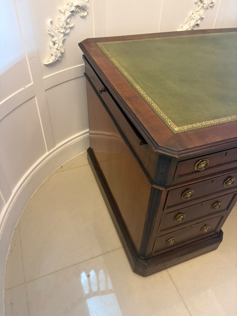Antique Victorian Mahogany Freestanding Pedestal Kneehole Desk With Fitted Stationery Drawers & Writing Slides - Image 17