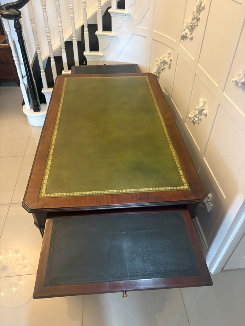 Antique Victorian Mahogany Freestanding Pedestal Kneehole Desk With Fitted Stationery Drawers & Writing Slides - Image 18