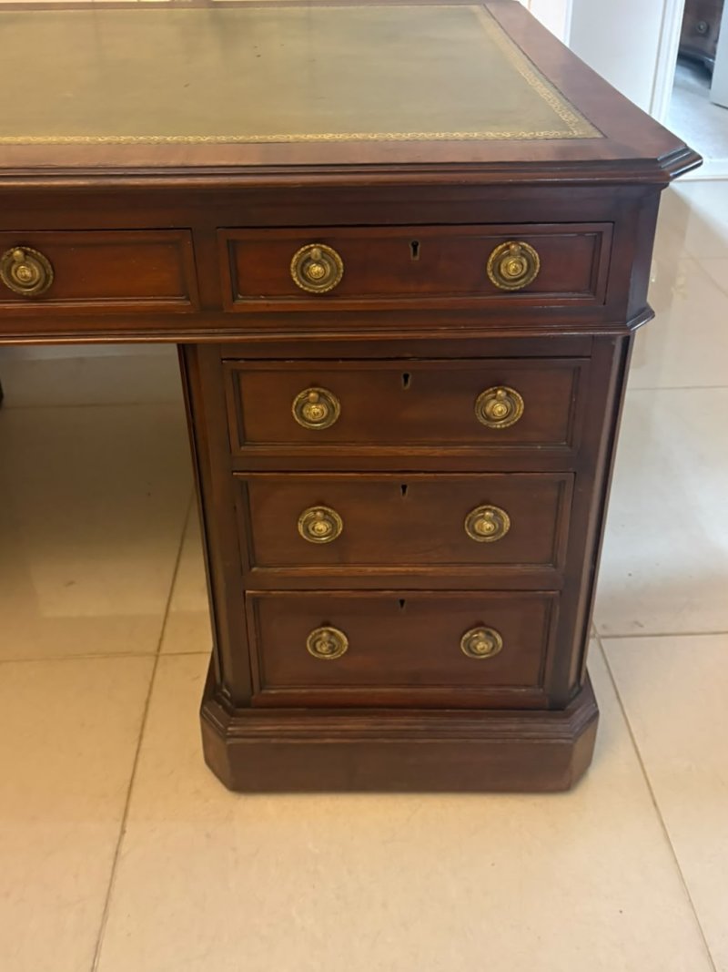 Antique Victorian Mahogany Freestanding Pedestal Kneehole Desk With Fitted Stationery Drawers & Writing Slides - Image 21