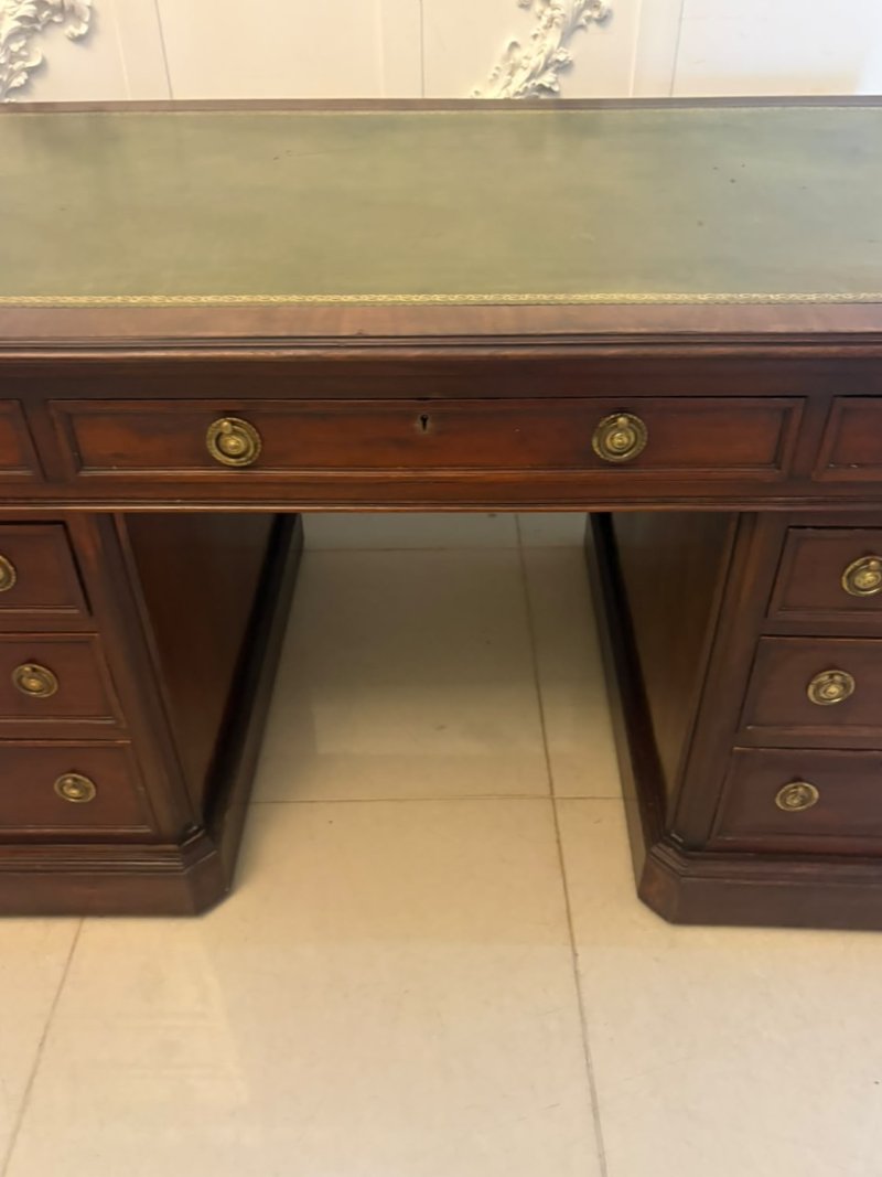 Antique Victorian Mahogany Freestanding Pedestal Kneehole Desk With Fitted Stationery Drawers & Writing Slides - Image 7
