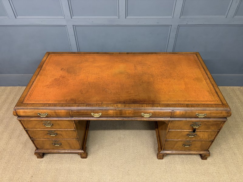 Burr Walnut Partners Pedestal Desk by Maple & Co. - Image 7