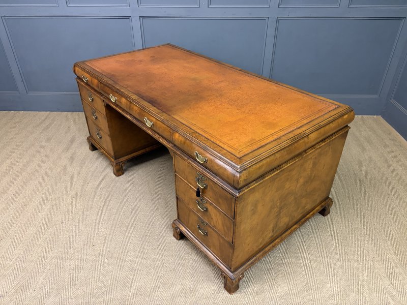 Burr Walnut Partners Pedestal Desk by Maple & Co. - Image 15