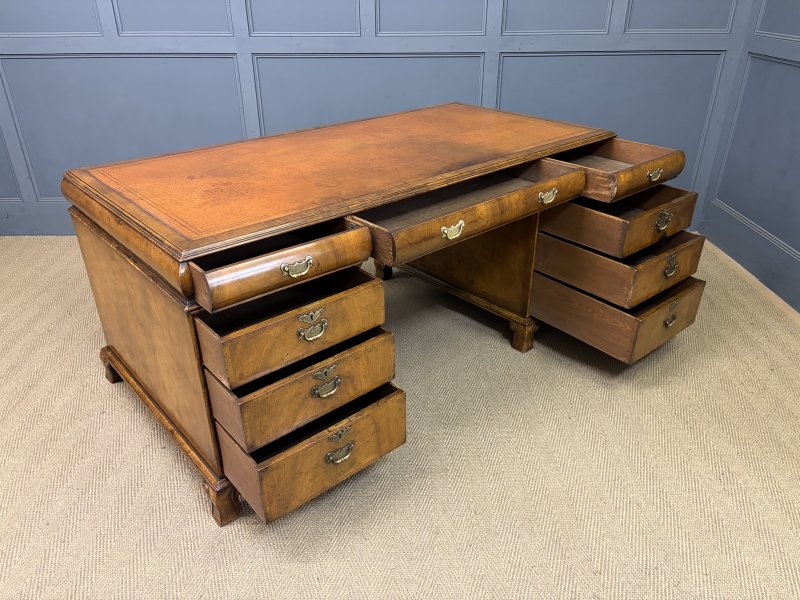 Burr Walnut Partners Pedestal Desk by Maple & Co. - Image 18