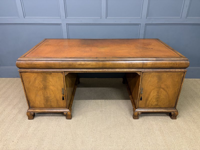 Burr Walnut Partners Pedestal Desk by Maple & Co. - Image 12