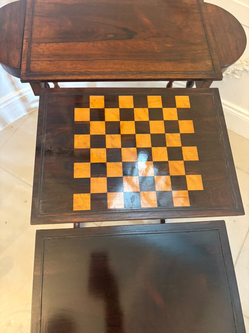 Antique Regency Rosewood Quartetto Nest of Four Tables With Integrated Chess Table - Image 8