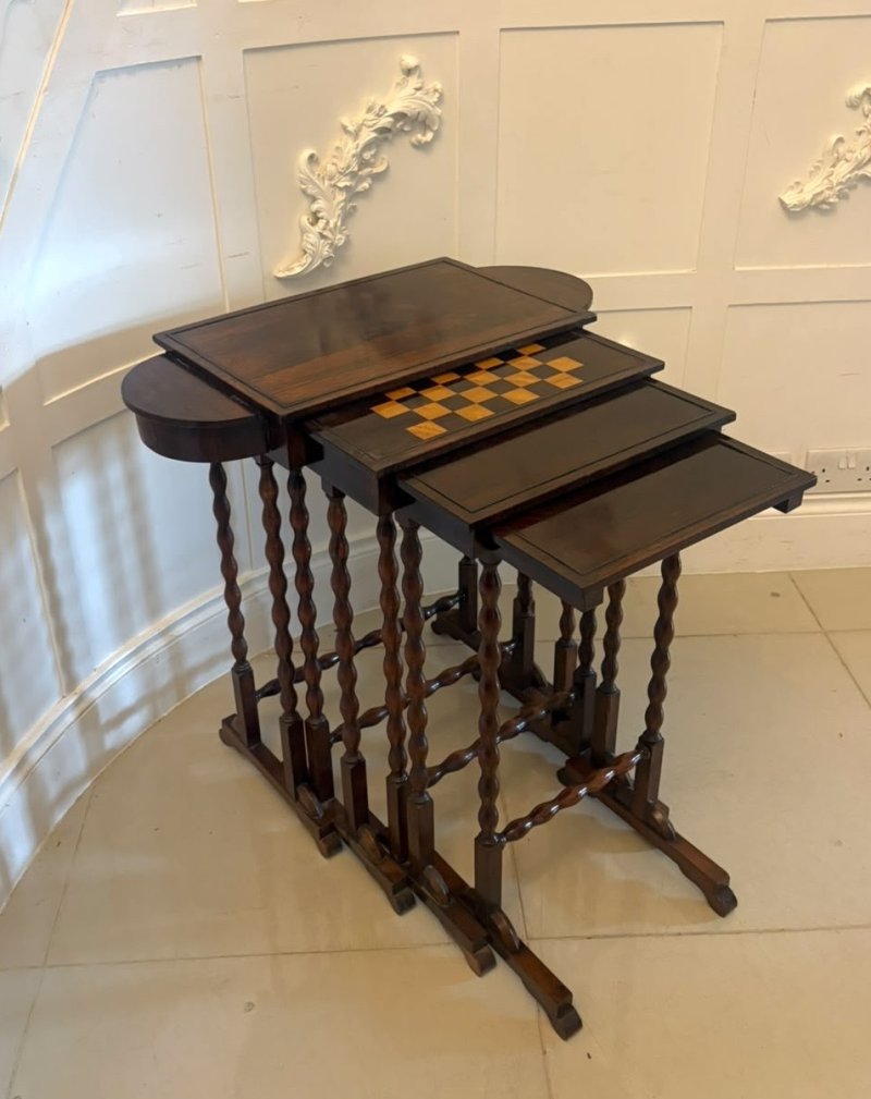 Antique Regency Rosewood Quartetto Nest of Four Tables With Integrated Chess Table